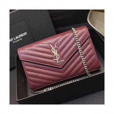 Saint Laurent Women Monogram Chain Shoulder Bag,22.5 CM - 입생로랑 여성용 모노그램 체인 숄더백 360452,SLB0103, 22.5CM,와인