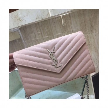 Saint Laurent Women Monogram Chain Shoulder Bag,22.5 CM - 입생로랑 여성용 모노그램 체인 숄더백 360452,SLB0101, 22.5CM,핑크(은장)
