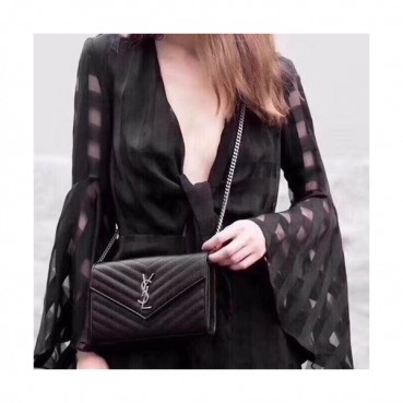 Saint Laurent Women Monogram Chain Shoulder Bag,22.5 CM - 입생로랑 여성용 모노그램 체인 숄더백 360452 ,SLB0095, 22.5CM,블랙(은장)