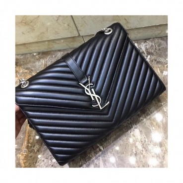 Saint Laurent Women Large Satchel Shoulder Bag,31CM - 입생로랑 여성용 라지 사첼 숄더백 342023 ,SLB0048 ,31CM,블랙(은장)