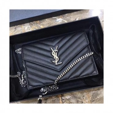 Saint Laurent Women Monogram Chain Shoulder Bag,19CM - 입생로랑 여성용 모노그램 체인 숄더백 393953 ,SLB0027,19CM,블랙(은장)