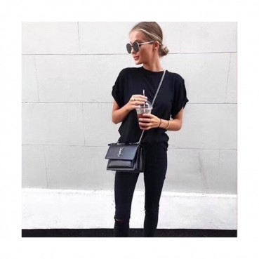 Saint Laurent Women Sunset Monogram Shoulder Bag ,22CM - 입생로랑 여성용 선셋 모노그램 숄더백 442906 ,SLB0006,22CM,블랙(은장)