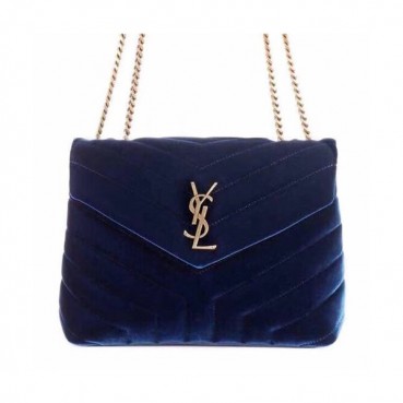 Saint Laurent Women Velvet Small Chain Shoulder Bag,25CM - 입생로랑 여성용 벨벳 스몰 체인 숄더백 464676 ,SLB0002,25CM,블루