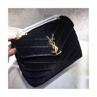 Saint Laurent Women Velvet Small Chain Shoulder Bag,25CM - 입생로랑 여성용 벨벳 스몰 체인 숄더백 464676 ,SLB0001,25CM,블랙