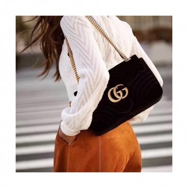 Gucci GG Marmont Matlase Velvet Women Shoulder Bag,26CM - 구찌 GG 마몬트 마틀라세 벨벳 여성용 숄더백 443497, GUB0051,26CM