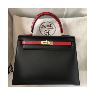 Hermes Kelly Box Leather Tote Shoulder Bag ,25cm - 에르메스 켈리복스 레더 여성용 토트 숄더백 HERB0678,25cm,블랙