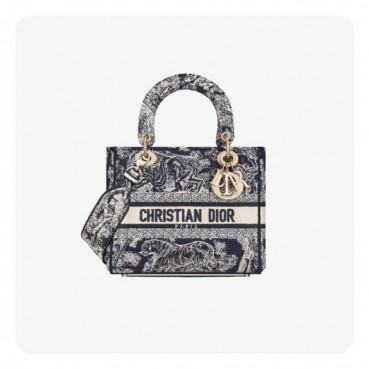 디올 여성 미디움 디라이트 레이디 백 블루 트왈 드 주이 리버스 자수 - Dior  Medium Light Lady Toiledeu Reverse Embroidery Bag
