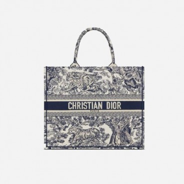 디올 여성  블루 투알 드 주이 자수 북 토트백 라지 - Dior Roald Embroidery large Tote Bag