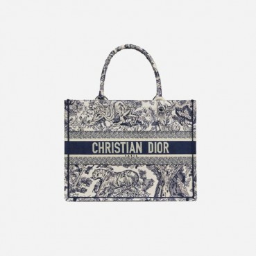 디올 여성 블루 투알 드 주이 자수 북 토트백 미디엄 - Dior Roald Embroidery Medium Tote Bag