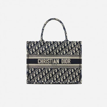 디올 여성 블루 오블리크 자수 북 토트백 미디엄 - Dior Oblique Embroidery Medium Tote Bag