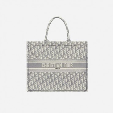 디올 여성 그레이 오블리크 자수 북 토트백 라지 - Dior  Oblique Embroidery Tote Bag