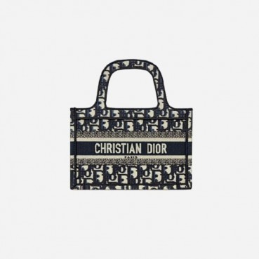 디올 여성 블루 오블리크 북 토트백 미니 - Dior Oblique Mini Tote Bag