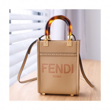 [트랜디한]Fendi 2021 Women's Leather Mini Tote Bag/Shoulder Bag,18cm,FENB0677 - 펜디 2021 여성용 레더 미니 토트백/숄더백,18cm,카키