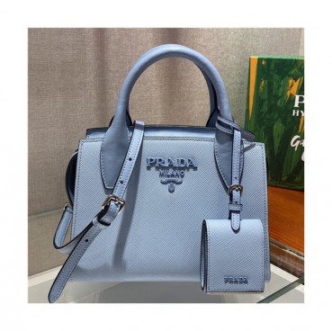 [프라다]Prada 2021 Monochrome Safiano Leather Tote Shoulder Bag,22cm - 프라다 2021 모노크롬 사피아노 토트 숄더백,22cm,PRAB0351,스카이블루