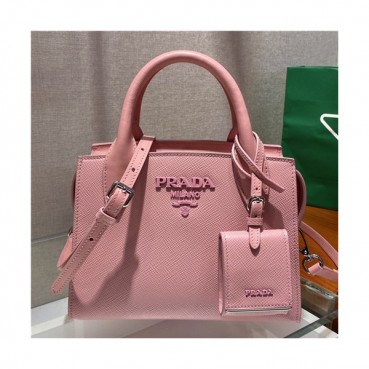 [프라다]Prada 2021 Monochrome Safiano Leather Tote Shoulder Bag,22cm - 프라다 2021 모노크롬 사피아노 토트 숄더백,22cm,PRAB0349,핑크