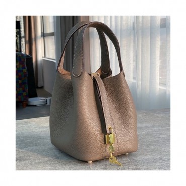 [에르메스]Hermes 2021 Women's Leather Bucket Tote Bag,18cm - 에르메스 2021 여성용 레더 버킷 토트백,18cm,HERB0851,브라운