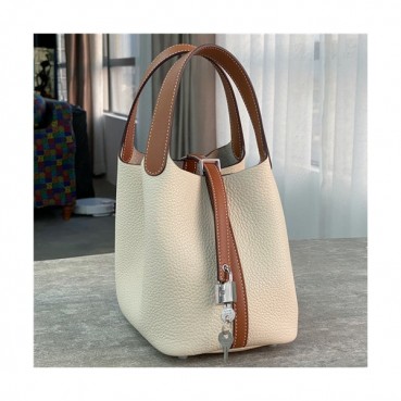 [에르메스]Hermes 2021 Women's Leather Bucket Tote Bag,18cm - 에르메스 2021 여성용 레더 버킷 토트백,18cm,HERB0850,베이지