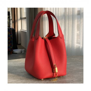 [에르메스]Hermes 2021 Women's Leather Bucket Tote Bag,18cm - 에르메스 2021 여성용 레더 버킷 토트백,18cm,HERB0848,레드