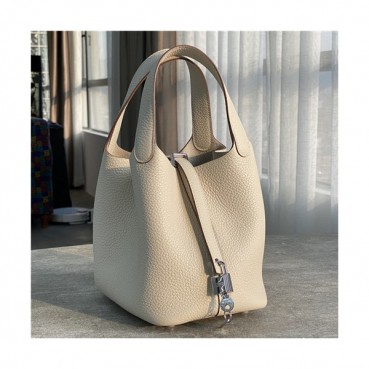 [에르메스]Hermes 2021 Womens Leather Bucket Tote Bag,18cm - 에르메스 2021 여성용 레더 버킷 토트백,18cm,HERB0847,화이트