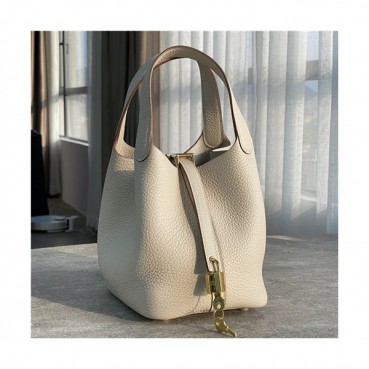 [에르메스]Hermes 2021 Women's Leather Bucket Tote Bag,18cm - 에르메스 2021 여성용 레더 버킷 토트백,18cm,HERB0846,화이트