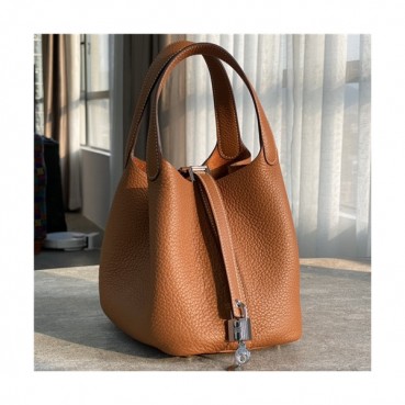 [에르메스]Hermes 2021 Women's Leather Bucket Tote Bag,18cm - 에르메스 2021 여성용 레더 버킷 토트백,18cm,HERB0845,카멜