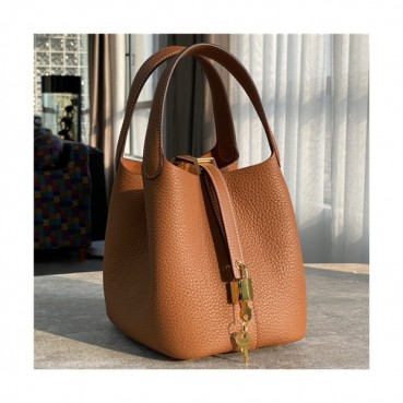 [에르메스]Hermes 2021 Women's Leather Bucket Tote Bag,18cm - 에르메스 2021 여성용 레더 버킷 토트백,18cm,HERB0844,카멜