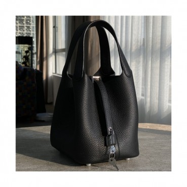 [에르메스]Hermes 2021 Women's Leather Bucket Tote Bag,18cm - 에르메스 2021 여성용 레더 버킷 토트백,18cm,HERB0843,블랙