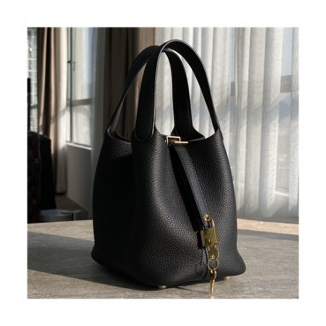 [에르메스]Hermes 2021 Women's Leather Bucket Tote Bag,18cm - 에르메스 2021 여성용 레더 버킷 토트백,18cm,HERB0842,블랙