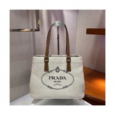 [프라다] Prada 2020 Women's Denim Tote Shopper Bag,33cm - 프라다 2020 여서용 데님 토트 쇼퍼백,33cm,PRAB0196,화이트