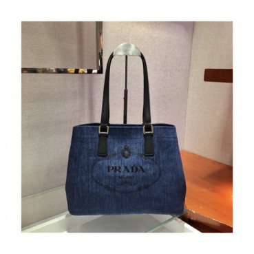 [프라다] Prada 2020 Women's Denim Tote Shopper Bag,33cm - 프라다 2020 여서용 데님 토트 쇼퍼백,33cm,PRAB0195,블루