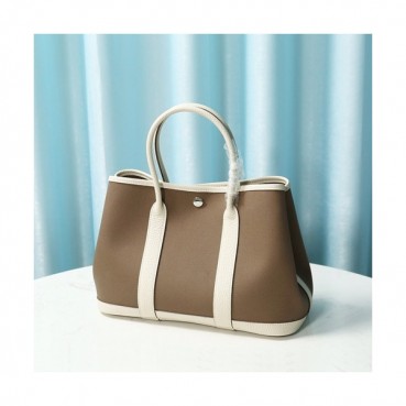 Hermes 2020 Garden Canvas Leather Tote Bag ,30cm - 에르메스 2020 가든파티 캔버스 여성용 토트백 HERB0841,30cm,브라운