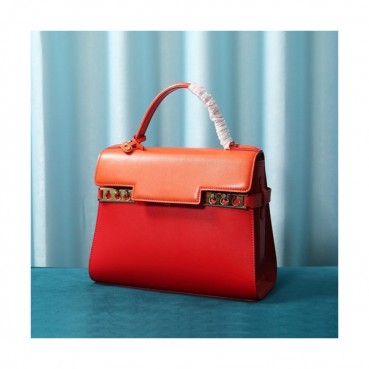 Delvaux 2020 Tempete Leather Tote Shoulder Bag,28CM - 델보 2020 톰페트 레더 토트 숄더백,DVB0356.28CM,레드오렌지