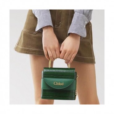 Chole 2020 Aby Lock Leather Tote Shoulder Bag, 17cm -  끌로에 2020 애비 락 레더 토트 숄더백,CLB0204,17cm,그린