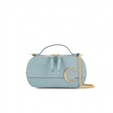 Chole 2020 C Vanity Leather Chain Tote Shoulder Bag, 19cm -  끌로에 2020 C 베니티 레더 체인 토트 숄더백,CLB0195,19cm,스카이블루