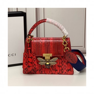 Gucci 2020 GG Queen Margaret Leather Tote Shoulder Bag,25.5CM - 구찌 2020 GG 퀸 마가렛 가죽 꿀벌 토트 숄더백 476541,GUB1085,25.5cm,레드