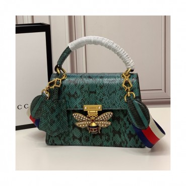 Gucci 2020 GG Queen Margaret Leather Tote Shoulder Bag,25.5CM - 구찌 2020 GG 퀸 마가렛 가죽 꿀벌 토트 숄더백 476541,GUB1084,25.5cm,그린