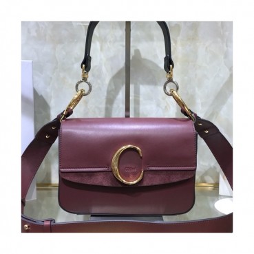 Chole 2020 C Leather Tote Shoulder Bag, 24cm -  끌로에 2020 C 레더 토트 숄더백,CLB0176,24cm,와인