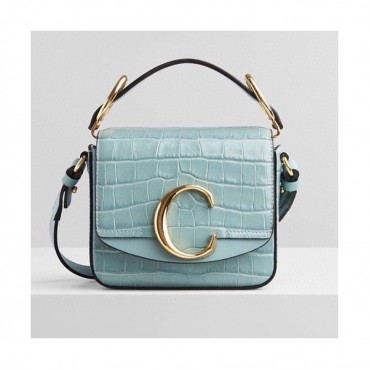 Chole 2020 C Leather Tote Shoulder Bag, 16cm -  끌로에 2020 C 레더 토트 숄더백,CLB0174,16cm,스카이블루