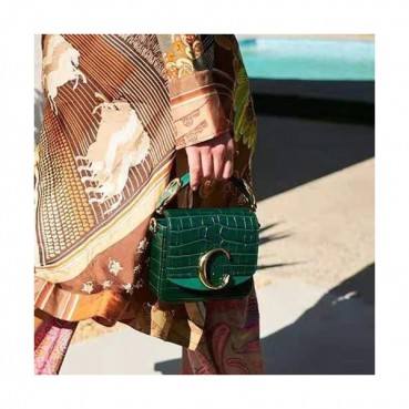 Chole 2020 C Leather Tote Shoulder Bag, 16cm -  끌로에 2020 C 레더 토트 숄더백,CLB0172,16cm,그린
