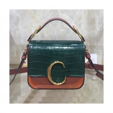 Chole 2020 C Leather Tote Shoulder Bag, 16cm -  끌로에 2020 C 레더 토트 숄더백,CLB0171,16cm,그린