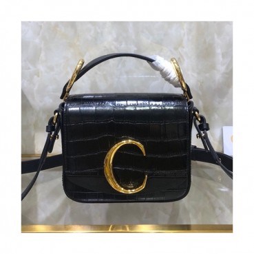 Chole 2020 C Leather Tote Shoulder Bag, 16cm -  끌로에 2020 C 레더 토트 숄더백,CLB0170,16cm,블랙