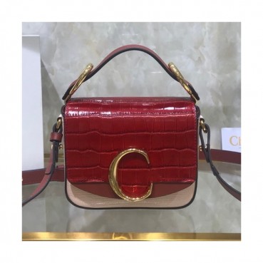 Chole 2020 C Leather Tote Shoulder Bag, 16cm -  끌로에 2020 C 레더 토트 숄더백,CLB0169,16cm,레드