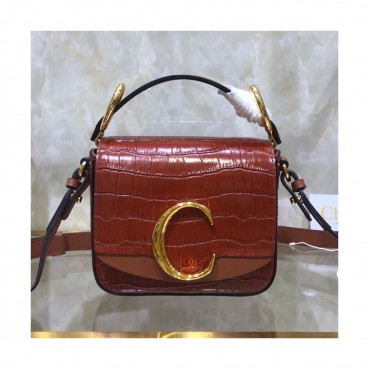 Chole 2020 C Leather Tote Shoulder Bag, 16cm -  끌로에 2020 C 레더 토트 숄더백,CLB0168,16cm,브라운