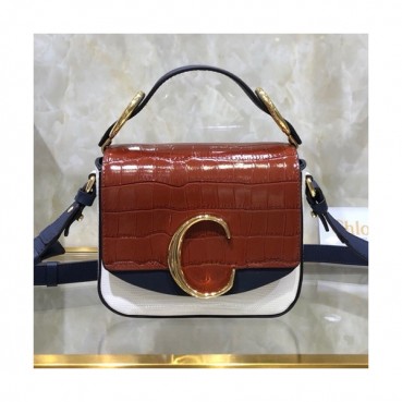 Chole 2020 C Leather Tote Shoulder Bag, 16cm -  끌로에 2020 C 레더 토트 숄더백,CLB0167,16cm,브라운