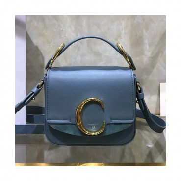 Chole 2020 C Leather Tote Shoulder Bag, 16.5cm -  끌로에 2020 C 레더 토트 숄더백,CLB0166,16.5cm,블루
