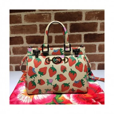 Gucci 2020 Zumi Strawberry Handle Tote Shoulder Bag,27CM - 구찌 2020 주미 스트로베리 핸들 토트 숄더백 569712,GUB1032,27cm,베이지