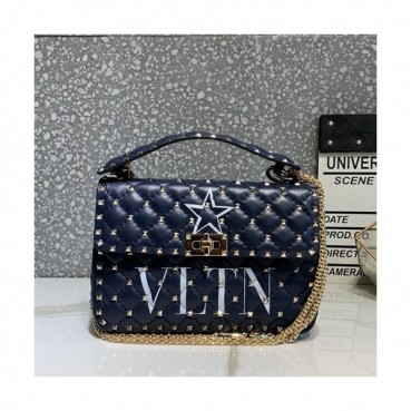 Valentino 2020 Leather Garavani Rockstud Spike Tote Shoudler Bag,24CM - 발렌티노 2020 레더 가라바니 락스터드 스파이크 토트 숄더백,VTB0958,24CM,네이비