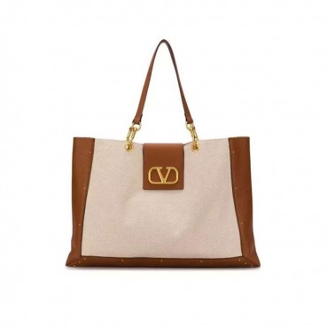 Valentino 2020 Canvas & Leather Tote Shoudler Shopper Bag,50CM - 발렌티노 2020 캔버스 & 레더 토트 숄더 쇼퍼백, VTB0948,50CM,베이지