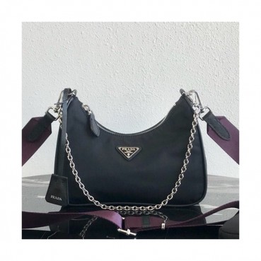 Prada 2019 Nylon Hobo Tote Shoulder Bag,22CM - 프라다 2019 나일론 호보 토트 숄더백,PRAB0100,22cm,블랙