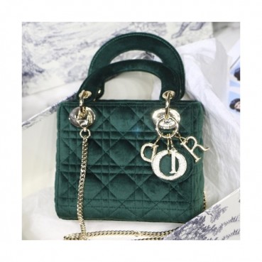 Dior 2019 Lady Dior Velvet Mini  Tote Shoulder Bag,17CM - 디올 2019 레이디 디올 벨벳 미니 토트 숄더백 DIOB0471,17CM,그린